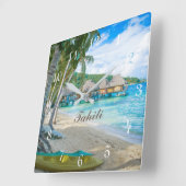 TAHITI CLOCK.  BEAUTIFUL TAHITI PARADISE BEACH VIERKANTE KLOK (Hoek)