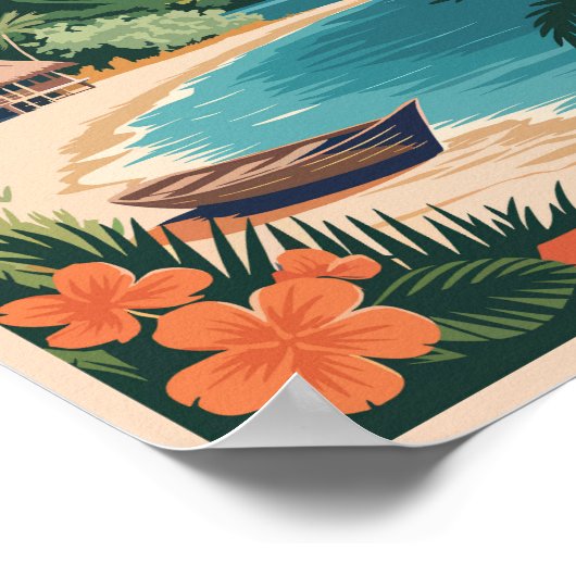 Tahiti Frans Polynesië Illustratie Reiskunst Poster (Hoek)