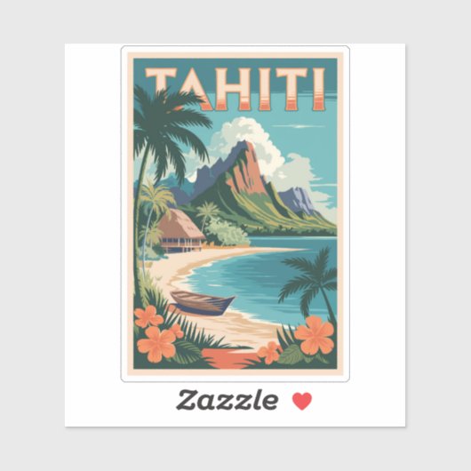 Tahiti Frans Polynesië Illustratie Reiskunst Sticker (Vel)