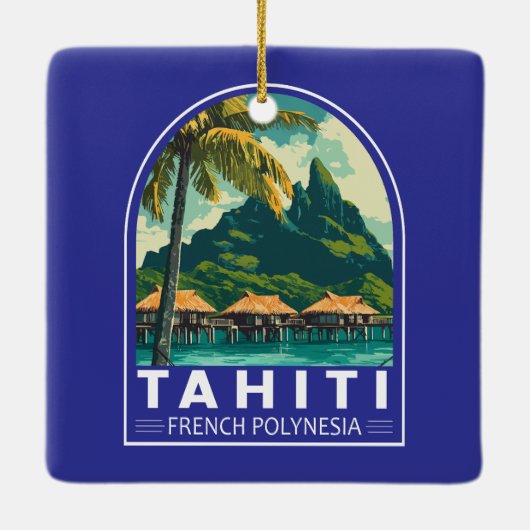 Tahiti Frans-Polynesië Reiskunstembleem Keramisch Ornament (Achterkant)
