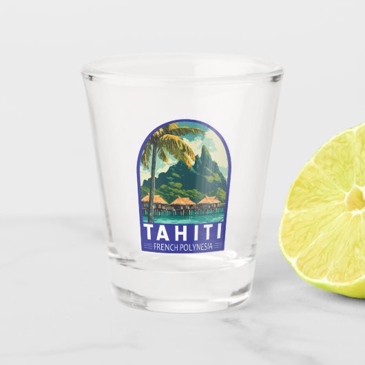 Tahiti Frans-Polynesië Reiskunstembleem Shot Glas (Voorkant)