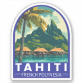 Tahiti Frans-Polynesië Reiskunstembleem Sticker (Voorkant)
