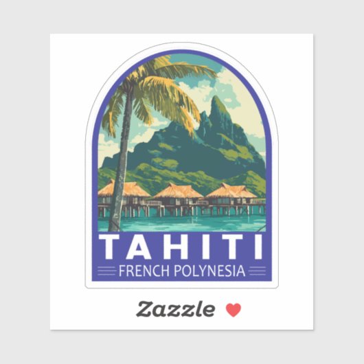 Tahiti Frans-Polynesië Reiskunstembleem Sticker (Vel)
