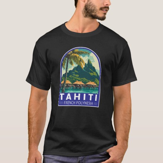 Tahiti Frans-Polynesië Reiskunstembleem T-shirt (Voorkant)