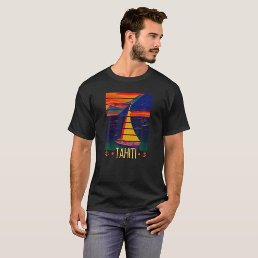  Tahiti Frans-Polynesië Zonsondergang Zeilen T S T-shirt (Voorkant volledig)