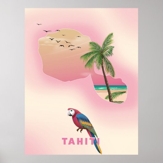 Tahiti geïllustreerde kaartreisposter poster (Voorkant)
