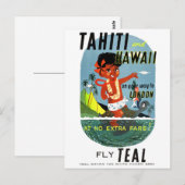 Tahiti Hawaii Vintage Travel Poster teruggezet Briefkaart (Voorkant / Achterkant)