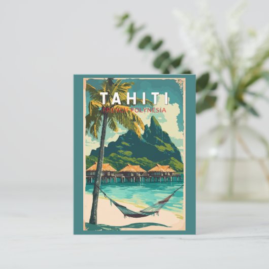 Tahiti Illustration Travel Art Vintage Briefkaart (Staand voorkant)