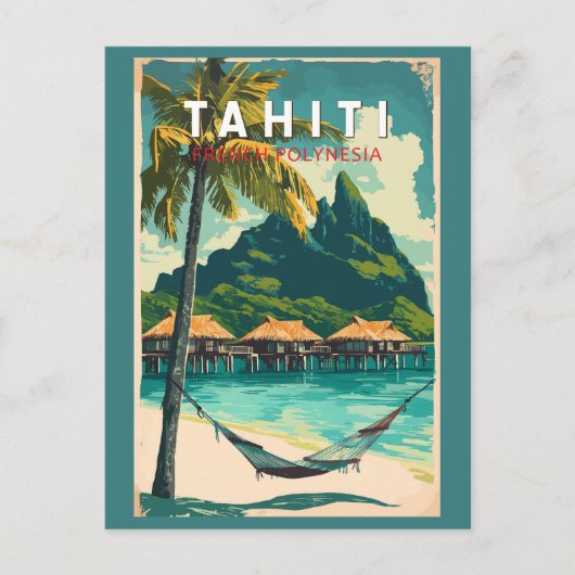 Tahiti Illustration Travel Art Vintage Briefkaart (Voorkant)