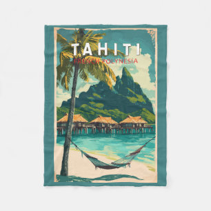 Tahiti Illustration Travel Art Vintage Fleece Deken