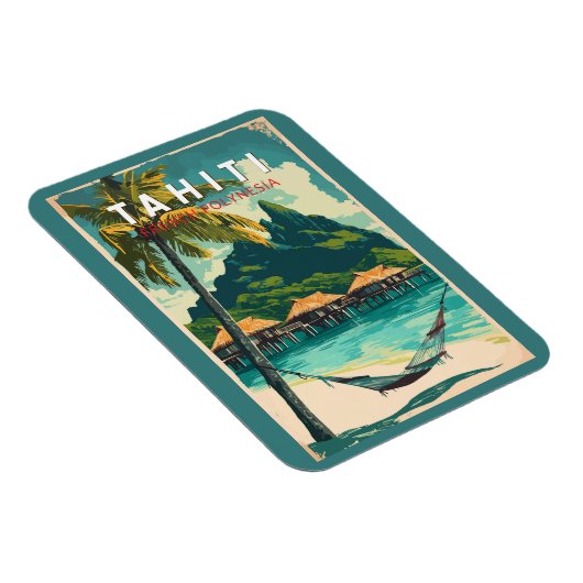 Tahiti Illustration Travel Art Vintage Magneet (Rechterzijde)