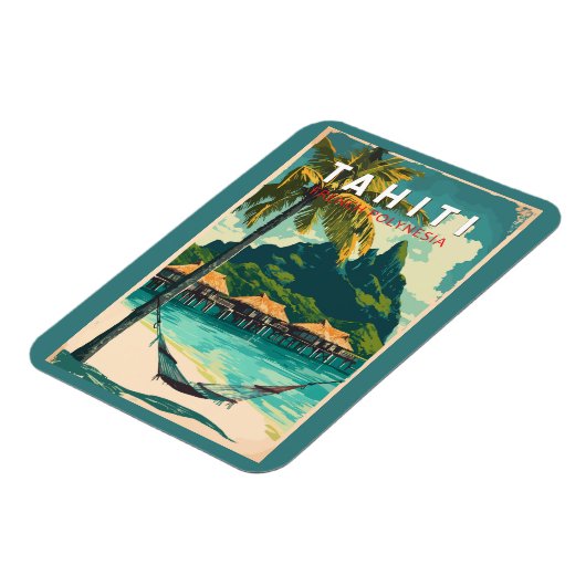 Tahiti Illustration Travel Art Vintage Magneet (Linkerzijde)