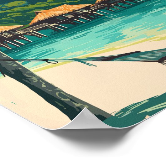 Tahiti Illustration Travel Art Vintage Poster (Hoek)