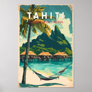 Tahiti Illustration Travel Art Vintage Poster