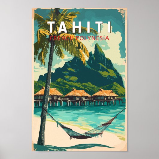 Tahiti Illustration Travel Art Vintage Poster (Voorkant)