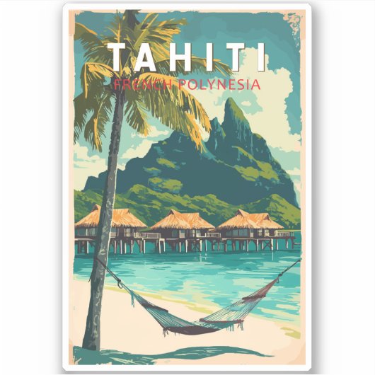 Tahiti Illustration Travel Art Vintage Sticker (Voorkant)