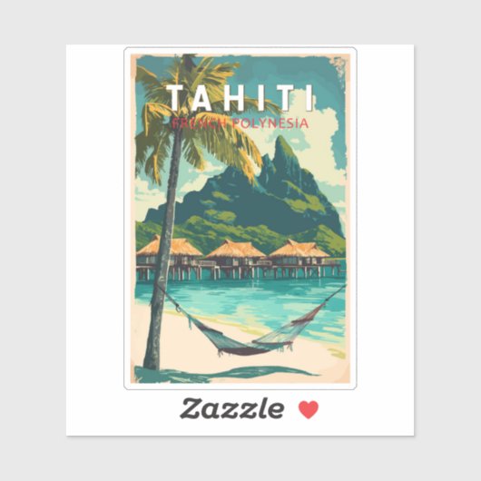 Tahiti Illustration Travel Art Vintage Sticker (Vel)