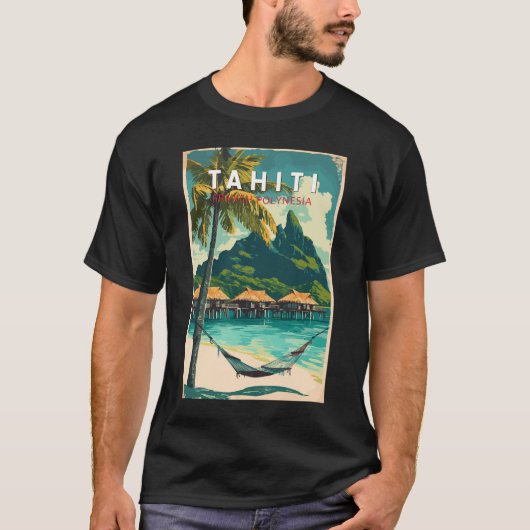 Tahiti Illustration Travel Art Vintage T-shirt (Voorkant)