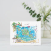 Tahiti Illustreerde reiskaart met wegen Briefkaart (Staand voorkant)