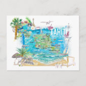 Tahiti Illustreerde reiskaart met wegen Briefkaart (Voorkant)