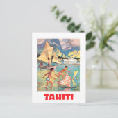 Tahiti, kinderen spelen met bootspeelgoed in water briefkaart (Staand voorkant)