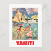 Tahiti, kinderen spelen met bootspeelgoed in water briefkaart (Voorkant)