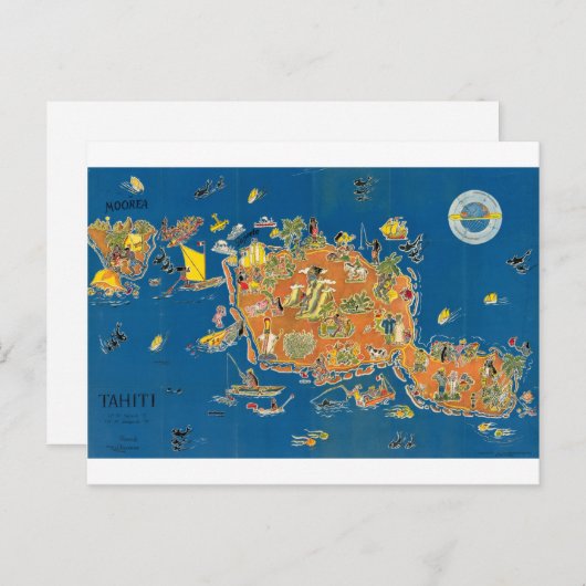 Tahiti Map Briefkaart (Voorkant / Achterkant)
