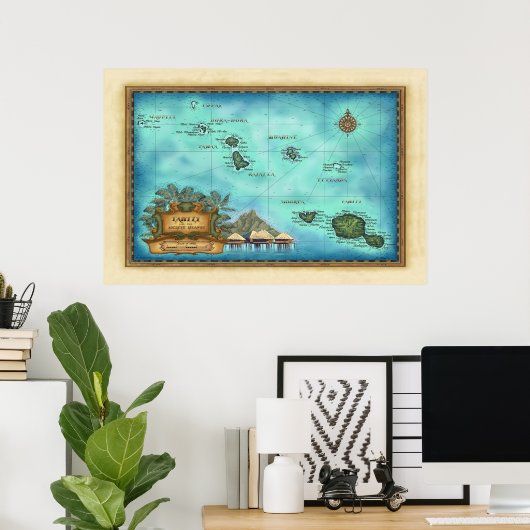 Tahiti Map Poster (Thuiskantoor)