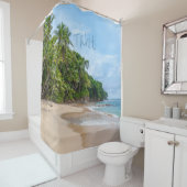 Tahiti Sand Beach Blue Sky Palm Trees Douchegordijn (In situ)