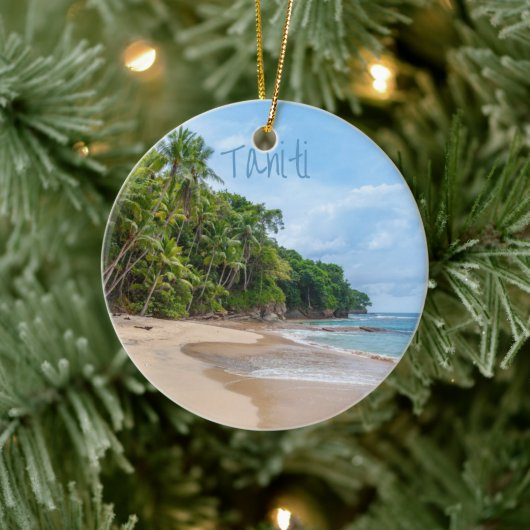 Tahiti Sand Beach Blue Sky Palm Trees Keramisch Ornament (Boom)