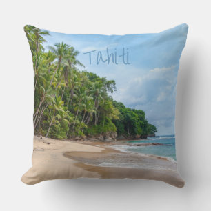 Tahiti Sand Beach Blue Sky Palm Trees Kussen