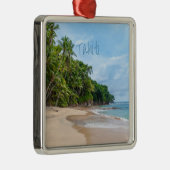 Tahiti Sand Beach Blue Sky Palm Trees Metalen Ornament (Rechts)