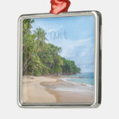 Tahiti Sand Beach Blue Sky Palm Trees Metalen Ornament (Links)