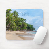 Tahiti Sand Beach Blue Sky Palm Trees Muismat (Met muis)