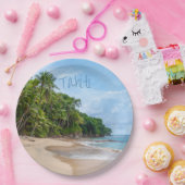 Tahiti Sand Beach Blue Sky Palm Trees Papieren Bordje (Feest)