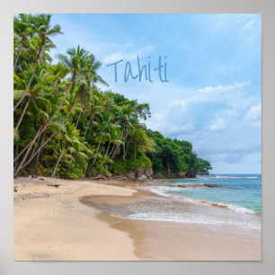 Tahiti Sand Beach Blue Sky Palm Trees Poster