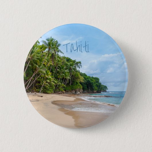 Tahiti Sand Beach Blue Sky Palm Trees Ronde Button 5,7 Cm (Voorkant)