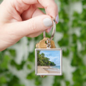 Tahiti Sand Beach Blue Sky Palm Trees Sleutelhanger (Hand)