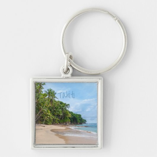 Tahiti Sand Beach Blue Sky Palm Trees Sleutelhanger (Voorkant)