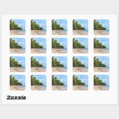Tahiti Sand Beach Blue Sky Palm Trees Vierkante Sticker (Vel)