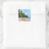Tahiti Sand Beach Blue Sky Palm Trees Vierkante Sticker (Tas)