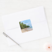 Tahiti Sand Beach Blue Sky Palm Trees Vierkante Sticker (Envelop)