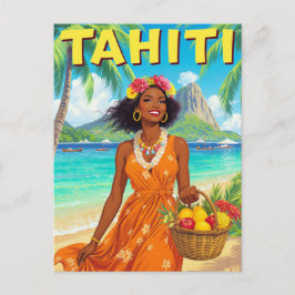 Tahiti Strand Schoonheid Retro Kunst Briefkaart