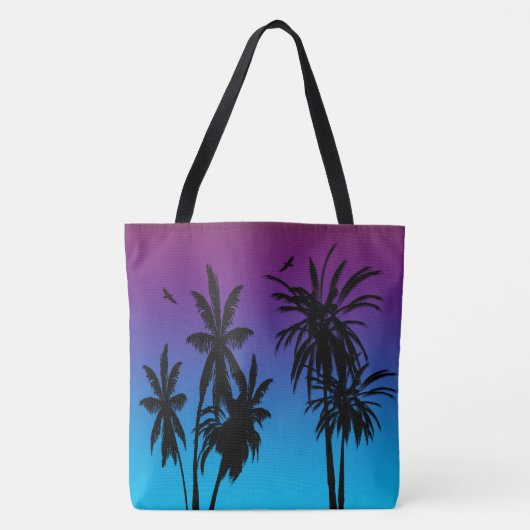 Tahiti Sunset Haze Black Palm Trees Circling Hawk Tote Bag (Voorkant)