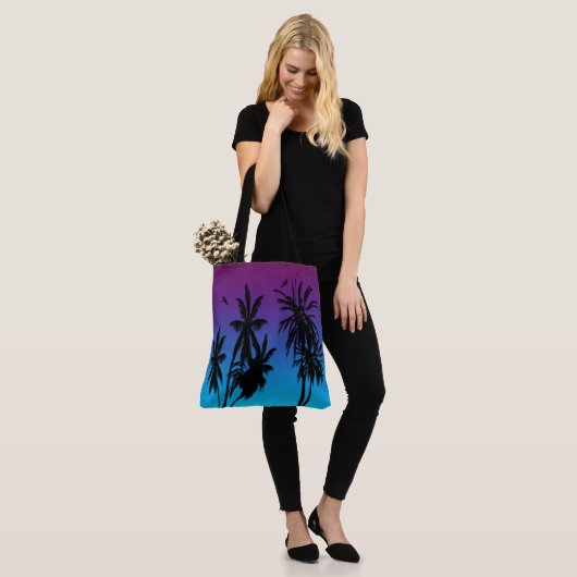 Tahiti Sunset Haze Black Palm Trees Circling Hawk Tote Bag (Op model)