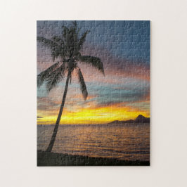 Tahiti Sunset Tropical Palm Tree Travel Foto Legpuzzel