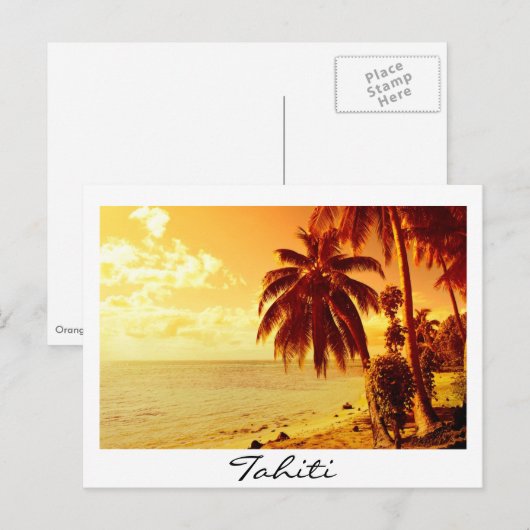 Tahiti sunset white text briefkaart (Voorkant / Achterkant)