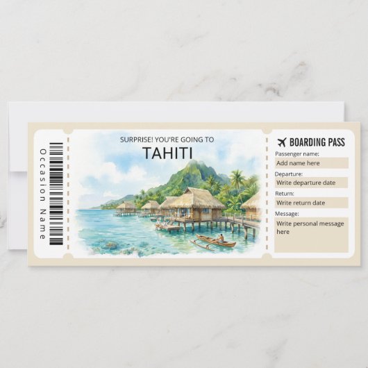 Tahiti Trip Boarding Pass Ticket Kaart (Voorkant)