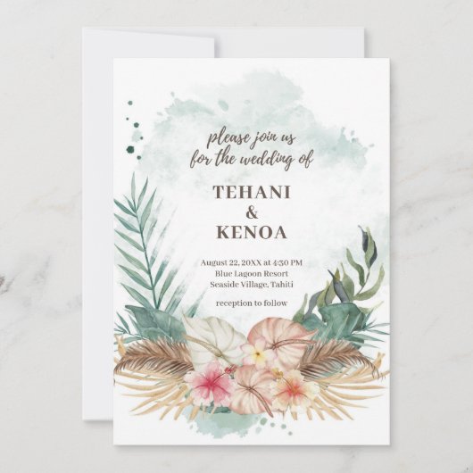 Tahiti | Tropical Beach Island bruiloft Kaart (Voorkant)