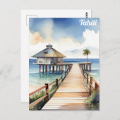 Tahiti Tropical Beach Resort Waterverf Briefkaart (Voorkant / Achterkant)